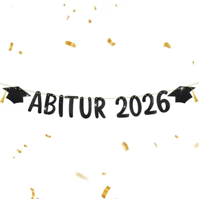 Productafbeelding van Abitur 2026: Zwarte glitterguirlande met motief van een afstudeerhoed