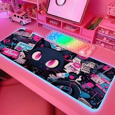 Productafbeelding van Gaming Muismat RGB Roze - 80 x 30 cm - Antislip Rubber - Grote Bureaumat - Voor Videospellen En Werk