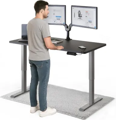 Produktbild von DESKSPACE PRO Elektrisch höhenverstellbarer Schreibtisch – 140x70 cm Memory & Kollisionsschutz, Computertisch Schwarz Tischplatte / Graue Gestell