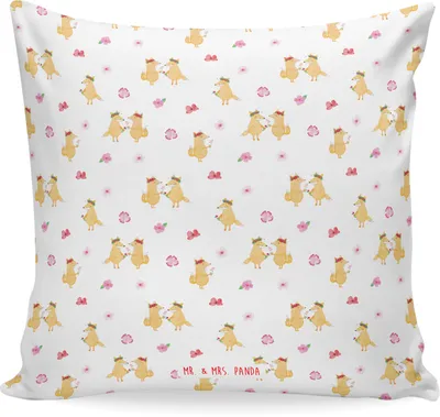 Produktbild von Mr. & Mrs. Panda Kissen 40x40 Fuchs Blumen - Weiß - Geschenk, kuschelkissen, Blume, Freundin, Deko, zier, Boho, Liebe, Blumenliebe, bedruckt, Sofakissen