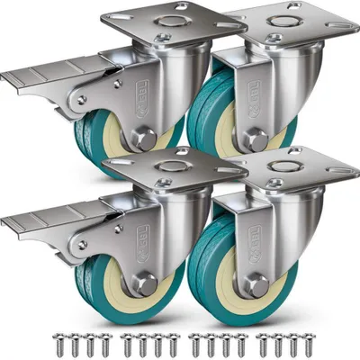 Obrázek produktu pro GBL 4x nábytková kolečka těžká s 2 brzdami - kolečka pro nábytek - těžká kolečka s brzdou - 50mm x 200kg těžká kolečka - otočná kolečka