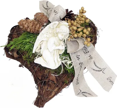 Produktbild von Grabschmuck MOOS HERZ mit Engel, Rinden-Pflanzherz, wetterfest CreaFlor Home