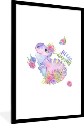 Produktbild von MuchoWow® Gerahmtes Poster Dinosaurier - Kinderzimmer - Zitate - Mädchen - Kinder - Rosa - Mädchen 60x90 cm - Poster mit Schwarzem Bilderrahmen Wandposter Rahmen Foto Bilder - Dekoration - Wandposter Wohnzimmer - Hochwertig