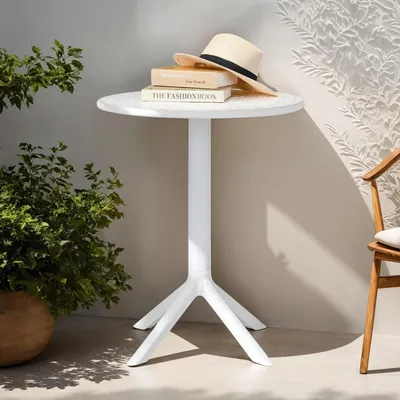 Produktbild von Gartentisch LUZ 60 cm Durchmesser weiß - runder Balkontisch aus Polypropylen, kleiner Outdoor-Tisch wetterfest & robust, Beistelltsich Garten