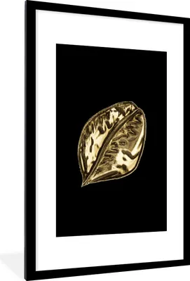 Produktbild von MuchoWow® MuchoWow® Gerahmtes Poster Blatt - Schwarz und Gold - Pflanze 60x90 cm - Poster mit zchwarzem Bilderrahmen - Dekoration - Wandposter Wohnzimmer - Hochwertig