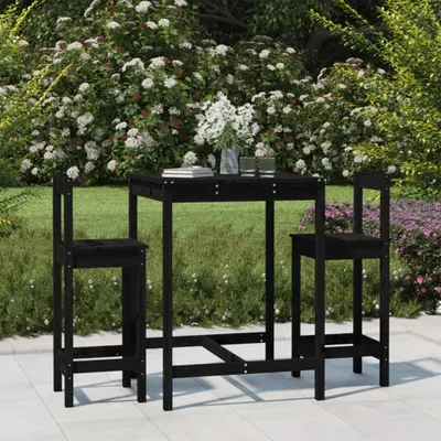 Produktbild von The Living Store 3-tlg. Gartenbar-Set Schwarz Massivholz Kiefer
