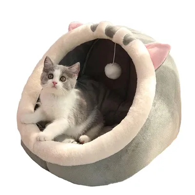 Produktbild von Katzenbetten, Katzenbett für Indoor Katzen, Warm Katzenhöhle Katzenhaus mit Abnehmbarem Waschbarem Kissen, Anti-Rutsch, Haustierhöhle Schlafbett, 44cm