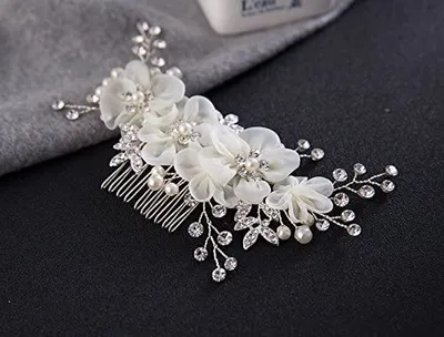 Produktbild von Handarbeit Eleganter Retro elegant Damen Blumen Braut Kamm Perlen Strass Hochzeit Brautschmuck Braut Haarschmuck Strass Haarklammer
