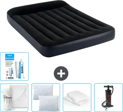 Produktbild von Intex Airbed – Doppelbett – 137 x 191 x 25 cm – Dunkelblau – Im Lieferumfang enthalten Spannbettuch - Küssen - Pumpe - Reperaturset en Kissenschutz