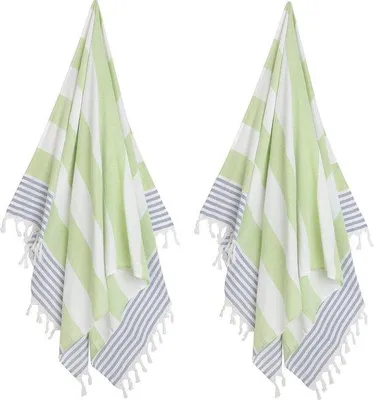 Immagine prodotto di 2 x Telo Hammam XL - Verde (blu) - Telo da spiaggia - Zoem - Cotone - Sciarpa - Telo da bagno - Yoga - Strisce - 100 x 180 cm