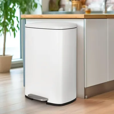 Produktbild von Müllbehälter - Abfallbehälter - Papierkorb - Mülltonne - Trittschublade - Weiß, 55 Liter + 5 Liter - Edelstahl