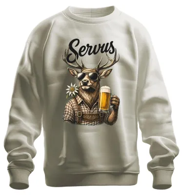 Imagen del producto de Servus Hirsch, cerveza Edelweiß, , bávara, pantalones de cuero, sudadera con estampado de ciervo, suéter, naturaleza, talla 3XL