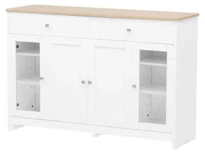 Image de Buffet blanc effet bois clair 4 portes 2 tiroirs 120x37x80cm