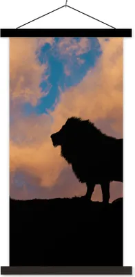 Produktbild von MuchoWow® Textilposter Löwe - Sonnenuntergang - Wild 60x120 cm mit schwarzem Rahmen - Magnete