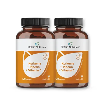 Produktbild von Kurkuma 95% Curcumin+Piperin+Vitamin C vegan Kaps. 2x120 St