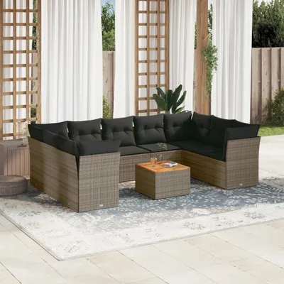 Produktbild von 10-tlg. Garten-Sofagarnitur mit Kissen Grau Poly Rattan 3223806