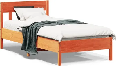 Produktbild von Design Massivholzbett mit Kopfteil Wachsbraun 75x190 cm Kiefer, Klassische Betten 2024 Neu