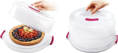 Produktbild von Metaltex Tortenbehälter ø36cm höhenvers, transparent/rot/weiß