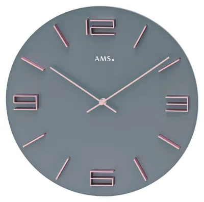 Produktbild von AMS W9590 Wanduhr grau lackiert mit aufgesetzten rosafarbenen Aluminium-Ziffern