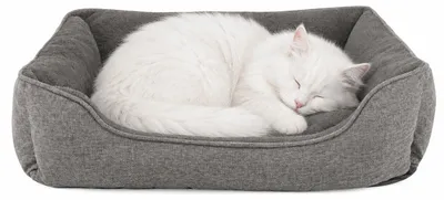 Produktbild von lionto Katzenkissen modernes Bett mit Plüsch-Innenfläche & meliertem Außenbezug, rutschfest, waschbar, 90x75 cm, grau