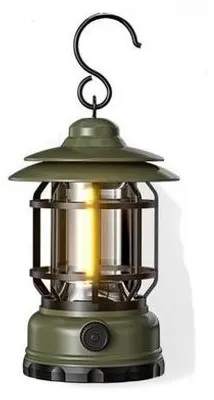 Immagine prodotto di Lampada da campeggio a LED portatile per campeggiatori all'aperto - Lampada retrò ricaricabile con porta USB-C - Verde