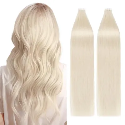 Produktbild von Tape-in Extensions Echthaar Platinblond 40 Stück 100g Glatt 45 cm