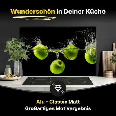Produktbild von Spritzschutz Küchenrückwand aus Aluminiumverbund in Matt 80x60 cm - Grüne Äpfel im Wasser