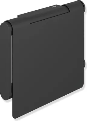 Produktbild von HEWI WC-Papierhalter mit Deckel, Edelstahl, pulverbeschichtet, Breite 135 mm, Höhe 110 mm, in HEWI Farbe DC (Schwarz tiefmatt)