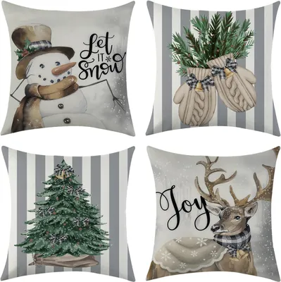 Immagine prodotto di Federe per Cuscini Natalizi in Lino Set di 4 Pezzi 40x40 cm Decorative
