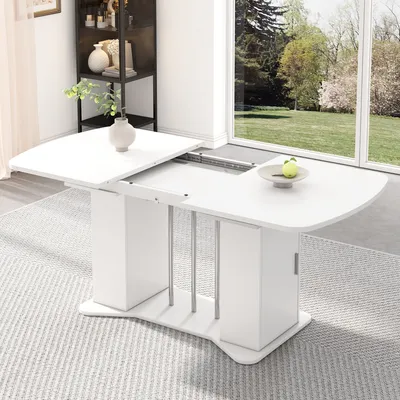 Produktbild von Flieks Esstisch Oval Weiß ausziehbar mit Schrank, MDF & Metall, klassisch-minimalistisch, für 4-6 Personen, 120/160x80x75 cm, 40.4 kg