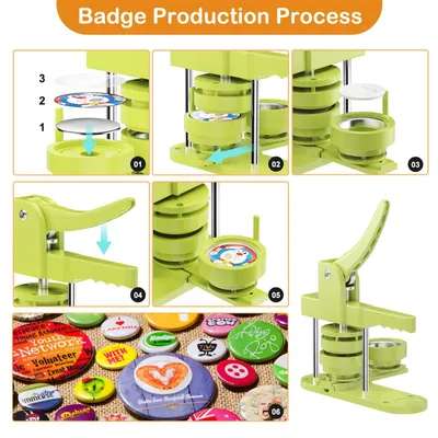 Imagen del producto de Máquina para fabricar botones con diámetros de 58, 32 y 25 mm, con capacidad para 300 piezas de plástico, ideal para la creación de botones personalizados