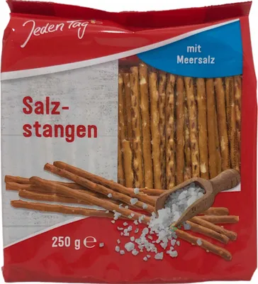 Produktbild von Jeden Tag Salzstangen mit Meersalz (250g Packung) + usy Block