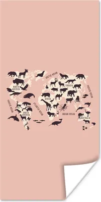 Produktbild von MuchoWow® Poster Weltkarte - Tiere - Scherenschnitt 20x40 cm - Plakat - Foto