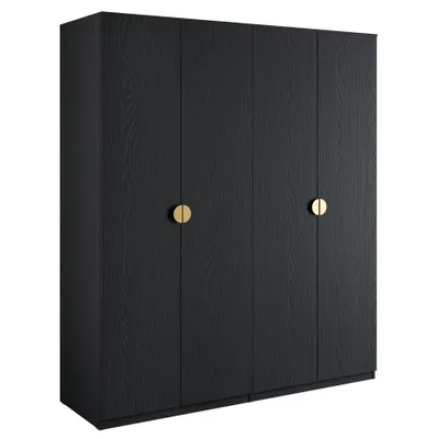 Produktbild von AX LIVING Schwarz Kleiderschrank Brunelli 179 cm 4-türig Gold Griffe