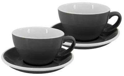 Produktbild von 2er Set - Latte Tasse mit Untertasse Roma, 250 ml, grau