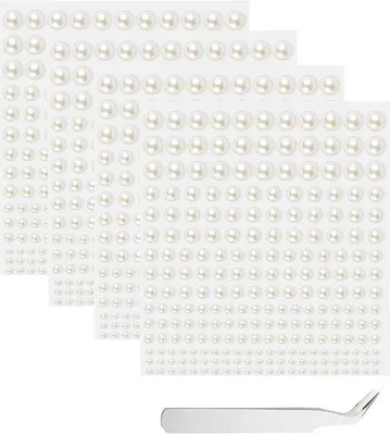 Produktbild von Selbstklebende Halbperlen, 900 Stück, Selbstklebende Perlensticker, 2/3/4/5/6 mm, mit Pinzet für Nagelaccessoires, Bastelarbeiten und Dekoration