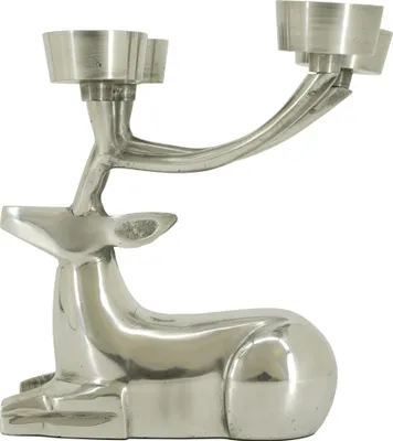 Produktbild von Windlichthalter Teelichthalter Hirsch liegend Aluminium Silber 23x16x24cm