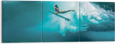 Produktbild von Bild auf Leinwand - Leinwandbild - 3 Teile - Surfen Unterwasser Frau - 150x50cm - Wand Bild - Wanddeko - Wandbilder - Leinwanddruck - Bilder - Wanddekoration - Leinwand bilder - CA150x50-4898