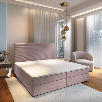 Produktbild von Masseno Boxspringbett GIARRO 140x200 cm Komplett-Set mit Bonell Matratze und Topper, Polsterbett mit Bettkästen -Rosa, POSO 27 + KRONOS 27