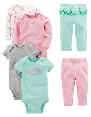Zdjęcie produktu dla Zestaw 6-częściowy dla dziewczynek Simple Joys marki Carter's: body (krótki i długi rękaw)