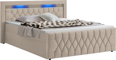 Produktbild von Juskys Boxspringbett Leona, 180x200 cm, Beige, Samt, mit LED-Beleuchtung, Topper, Federkern-Matratzen, Härtegrad H4, bis 200 kg