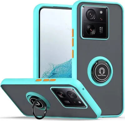 A phone case with a ring holder is shown from multiple angles.