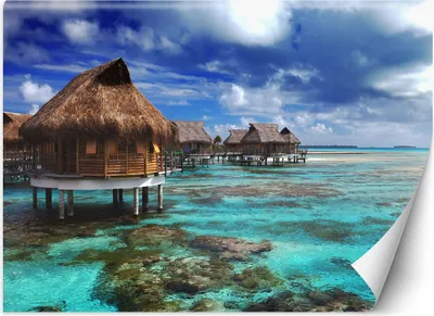 Immagine prodotto di Murale mediano cottage blu spiaggia tropicale carta da parati da parete 200x140 cm colore Blu tema Paesaggi