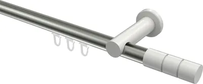 Produktbild von Interdeco Innenlaufstange / Gardinenstange mit Innenlauf Edelstahl-Optik / Weiß, Typ Platon Elanto (Rillenzylinder), 20 mm Ø 1-läufig, 480 cm