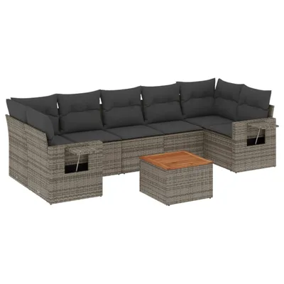 Produktbild von vidaXL 8-tlg. Garten-Sofagarnitur mit Kissen Grau Poly Rattan