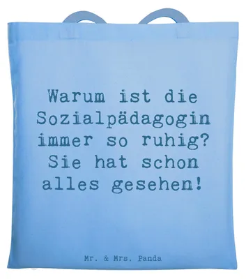 Produktbild von Mr. & Mrs. Panda Shopping Tasche Spruch Sozialpädagogin Ruhe - Sky Blue - Geschenk, Pädagogin, Tote Bag, Beruf, Berufe, Beratung, Berufsgestaltung, Einkaufstasche, Beutel