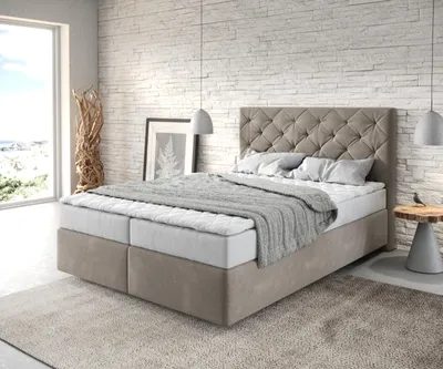 Produktbild von DELIFE Boxspringbett Dream-Great 140x200 cm Mikrofaser Beige mit Matratze und Topper