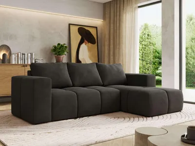 Produktbild von MKS MEBLE L-förmige Ecke MONIVA, Ecksofa mit DL-Schlaffunktion, 266 x 164 x 89 cm, L-Couch mit Bettkasten - Dunkelgrau Velvet - Rechts Seite