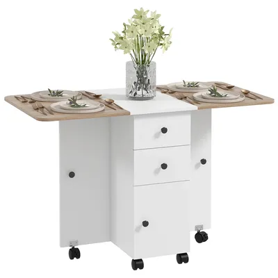 Productafbeelding van Eettafel, klapmodel, opbergoplossingen, wit en naturel