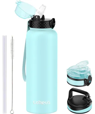 Produktbild von Edelstahl Wasserflasche mit Strohhalm 1.2L/40oz Grün Doppelwandig Isolierte Thermosflasche Auslaufsicher Flip Top